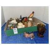 Vintage Amber Glass Bunny with Basket, wax pig