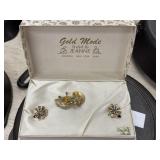 Jeannie gold plated aqua brooch and earring set