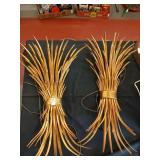 Pair MCM metal gold gilt sheaf of wheat lighted
