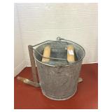 Vintage galvanized metal wringer mop bucket
