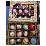 2 boxes of vintage hand blown glass ornaments -