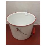 Vintage red and white enamel bucket