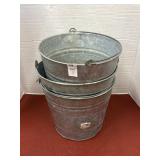 3 vintage galvanized metal buckets