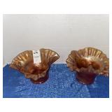 2 Vintage Marigold Carnival Glass Ruffled Bowl-