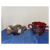 Vintage iridescent carnival glass ruffled bowl &