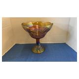 Vintage marigold carnival glass pedestal compote