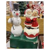 Vintage Mr & Mrs claus figurine and paper snowman
