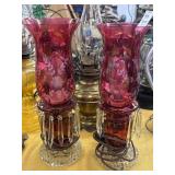 Vintage pair of cranberry glass table lamps