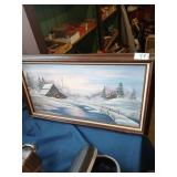 Framed art on canvas signed C.Sheftic 15"x27"