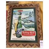Rolling Rock framed cardboard sign 14 in by 10 in