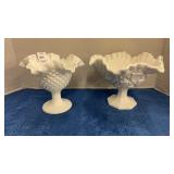 2 Milkglass footed compote ruffled edge bowls 1
