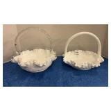 2 Vintage Milkglass hobnail dishes, ruffled edged
