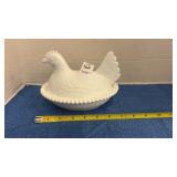 Vintage white milkglass hen-on-nest covered dish