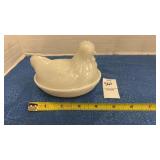 Vintage white milkglass hen-on-nest covered dish
