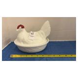 Vintage white milkglass hen-on-nest covered dish