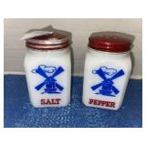 Vintage USA Milk Glass Dutch Windmill Salt and