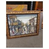 Cityscape framed signed art 26"x33"