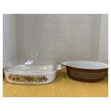 Vintage Pyrex woodland brown casserole dish and