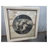 Vintage Framed Horses Painting/Print 37 x 39