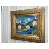 Framed Japanese landscape artwork 27 x 24 inches