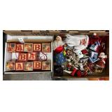 Vintage Christmas wooden alphabet blocks and misc