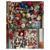 Two flats of vintage Christmas bulbs, santa light