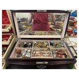 Wooden jewelry box with mirror full of costume