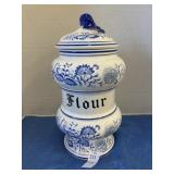 Vintage blue onion, flour canister