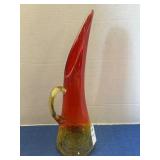 Vintage crackle glass ewer/pitcher amber-to-red