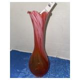 Vintage art glass vase with orange /pink /red