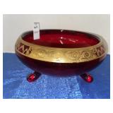Vintage ruby red footed glass compote dish- 8