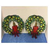 Vintage faux stained glass wreath hanging decor