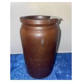 Vintage brown-glazed stoneware crock* cracked- 7