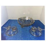 Vintage Jeanette Glass Clear dish & 2 Candle