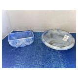 Vintage Akro Agate Glass  -USA Blue Swirl