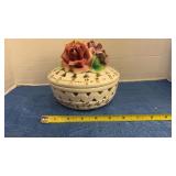 Vintage Capodimonte Floral Lattice Bowl & lid