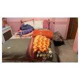 MCM Maple Twin Bed, pillows , spread