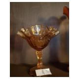 Vintage Fenton Cabbage rose amber candy dish