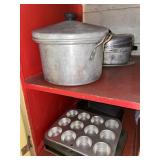 Vintage pots & baking sheets 2 shelves