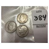 1951, two 1952  U.S. Roosevelt dimes