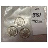 Three 1958 U.S. Roosevelt dimes
