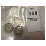 Three 1947 U.S. Roosevelt dimes