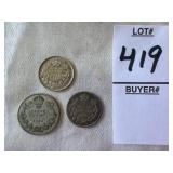 1910 Canadian 5-cent silver coin, 1919 Canadian