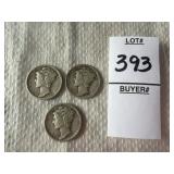 Three United States Mercury Dime