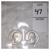 Two Washington Silver quarters