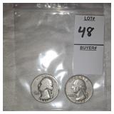 Two Washington Silver quarters