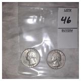 Two Washington Silver quarters