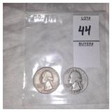 Two Washington Silver quarters