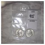 Two Washington Silver quarters