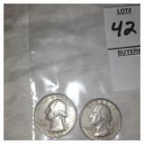 Two Washington Silver quarters